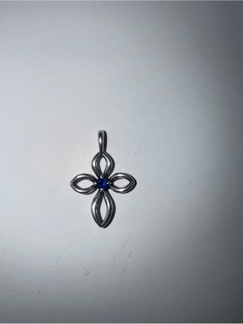 James Avery Sterling Silver Cross Pendant with Blue Stone